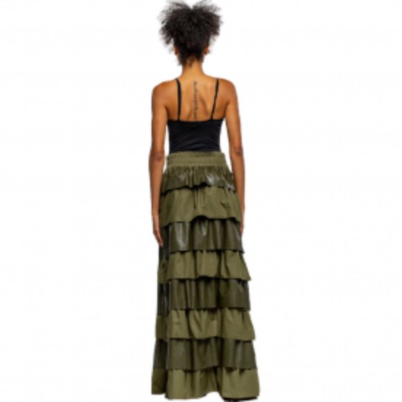 FAUX LEATHER AND COTTON LAYERED MAXI SKIRT - Picture 7 of 8